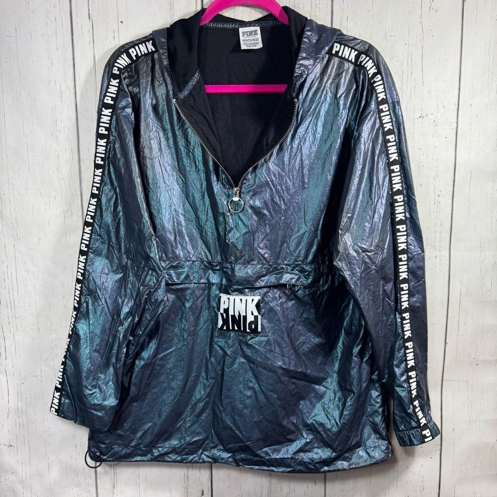 Pink Victorias Secret Anorak Y2K Iridescent Windbreaker Hooded Track Jacket